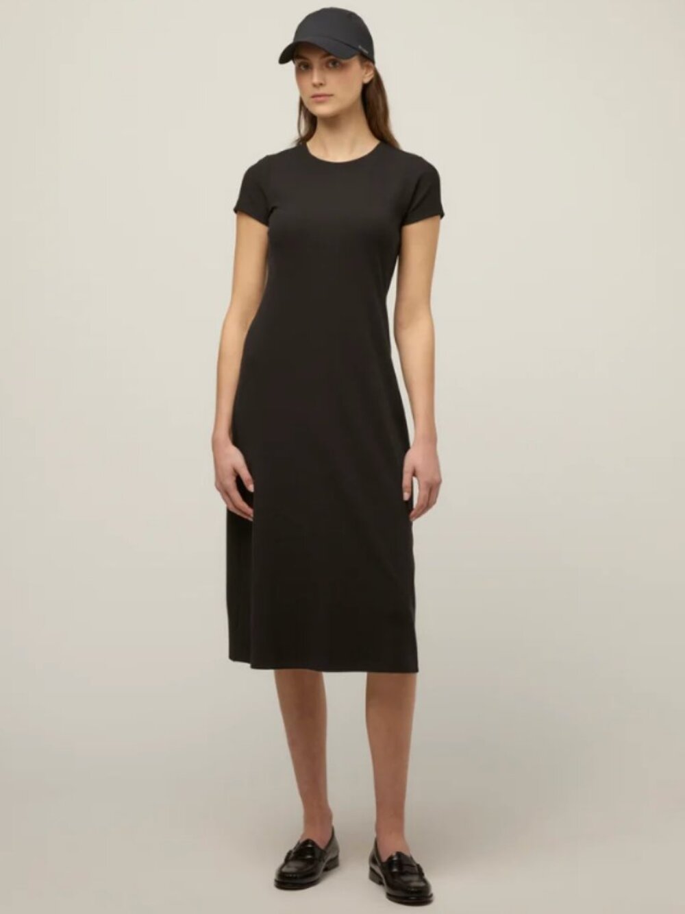 NWT Tilley Ribbed Midi Dress Short Sleeve Stretch — Black | Size M